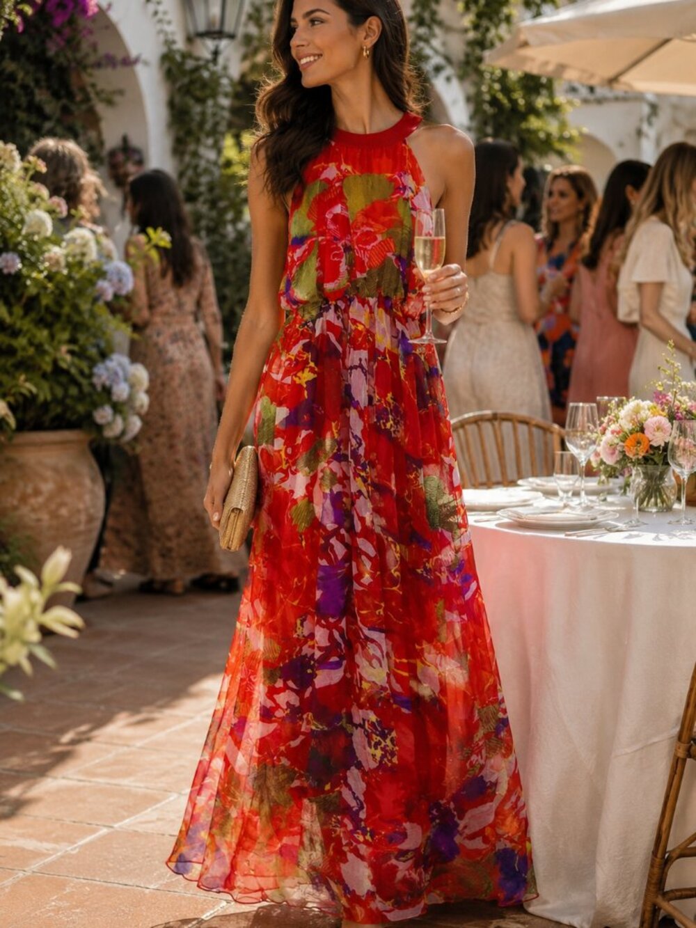 LOUMEIDISHA Sleeveless chiffon-style maxi Dress Red Floral. New with Tag. Size M